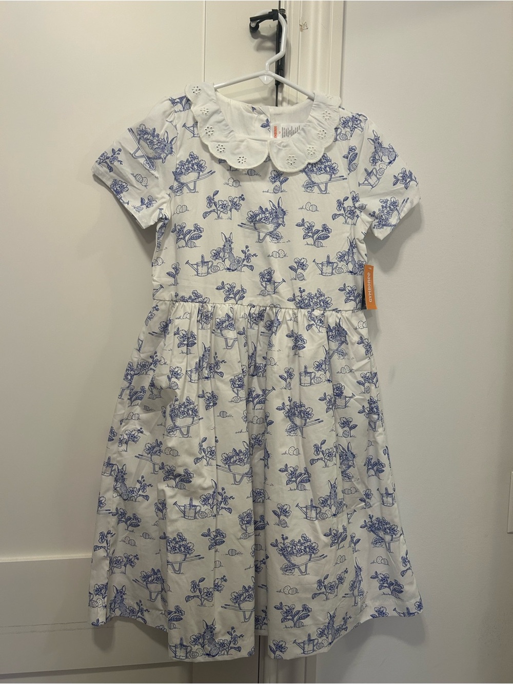 Gymboree White Dress with Blue Floral Print and Eyelet Collar